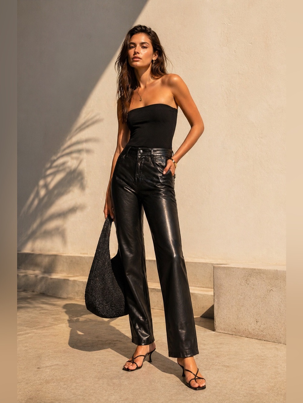 CITIZENS OF HUMANITY Leather Pants Black Jolene Straight Leg